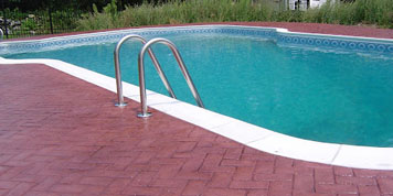 brick stamped concrete pool decks